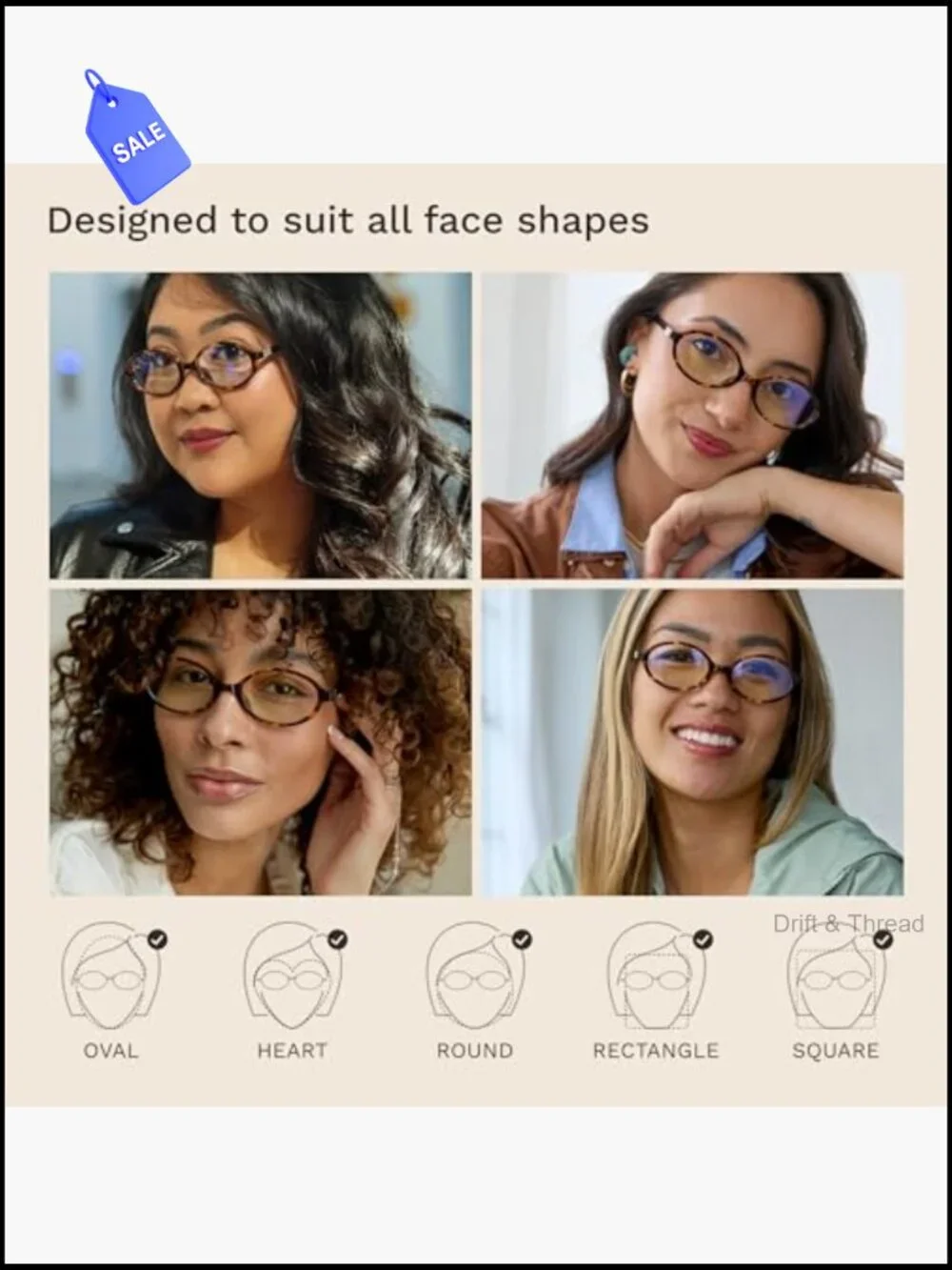 Y2K Oval Blue Light Glasses Women Metal Frame w/ Blush Case